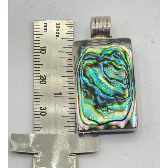 Sterling Silver Abalone Shell Pendant Rectangular 925 - Picture 5 of 5